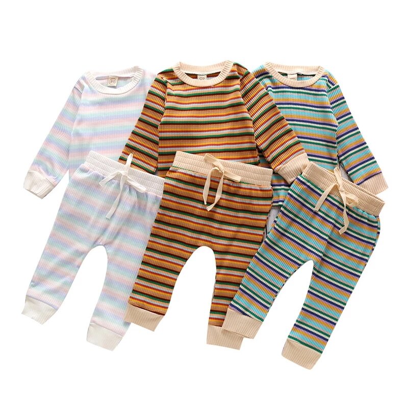 New Autumn Cotton Toddler Set di vestiti per bambini a righe a costine per bambini ragazze ragazzi abbigliamento per la casa pigiami maglie a manica lunga + pantaloni Set 2 pezzi