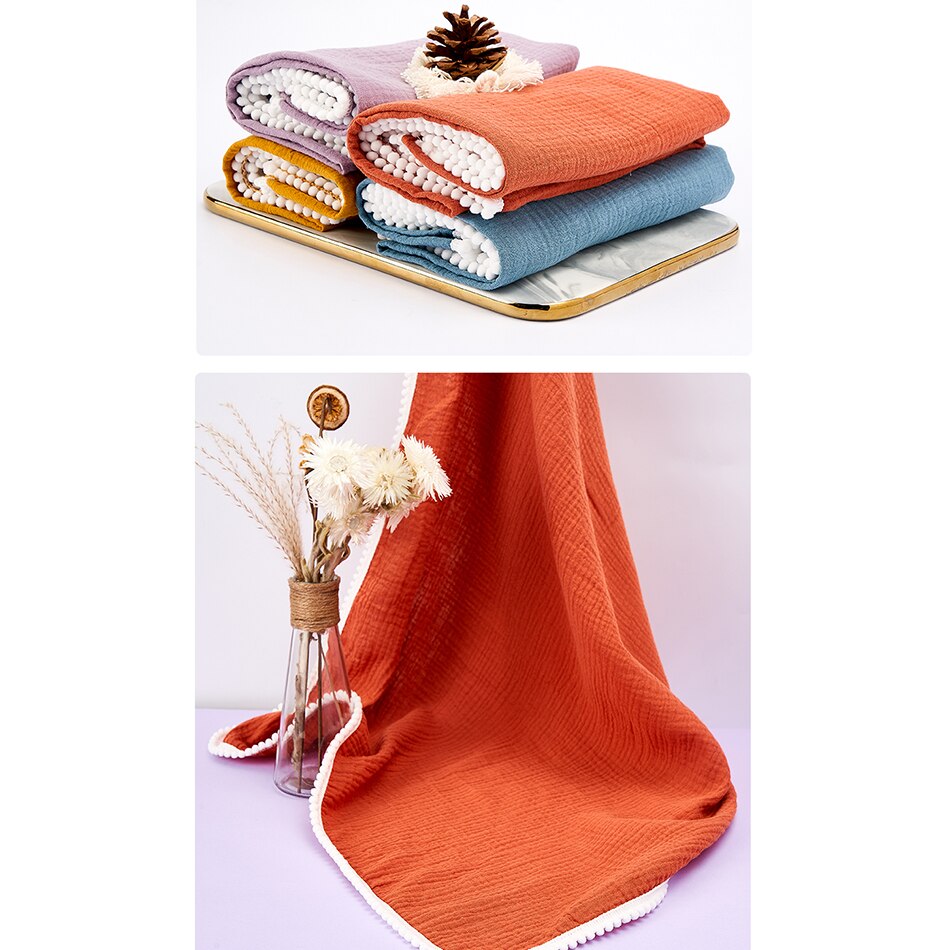 Elinfantile 1 pièces 100% coton 80*65 Cm bébé boule gland couverture garçons et filles coton gaze serviette de bain bébé lange d'emmaillotage serviette