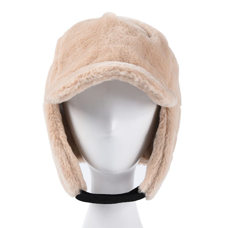 Gorro de esquí cálido para mujer, gorro de esquí cálido para Snowboard al aire libre, gorra de esquí de Color sólido a prueba de viento y piel de conejo de terciopelo, novedad de invierno de: Khaki