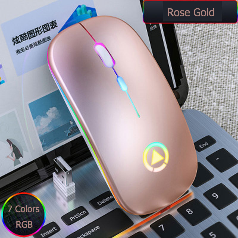 Rgb-kabellose gaming-maus, leise, wiederaufladbar, usb-maus, 4 tasten, led-hintergrundbeleuchtung, geeignet für pc und laptop.: Gold