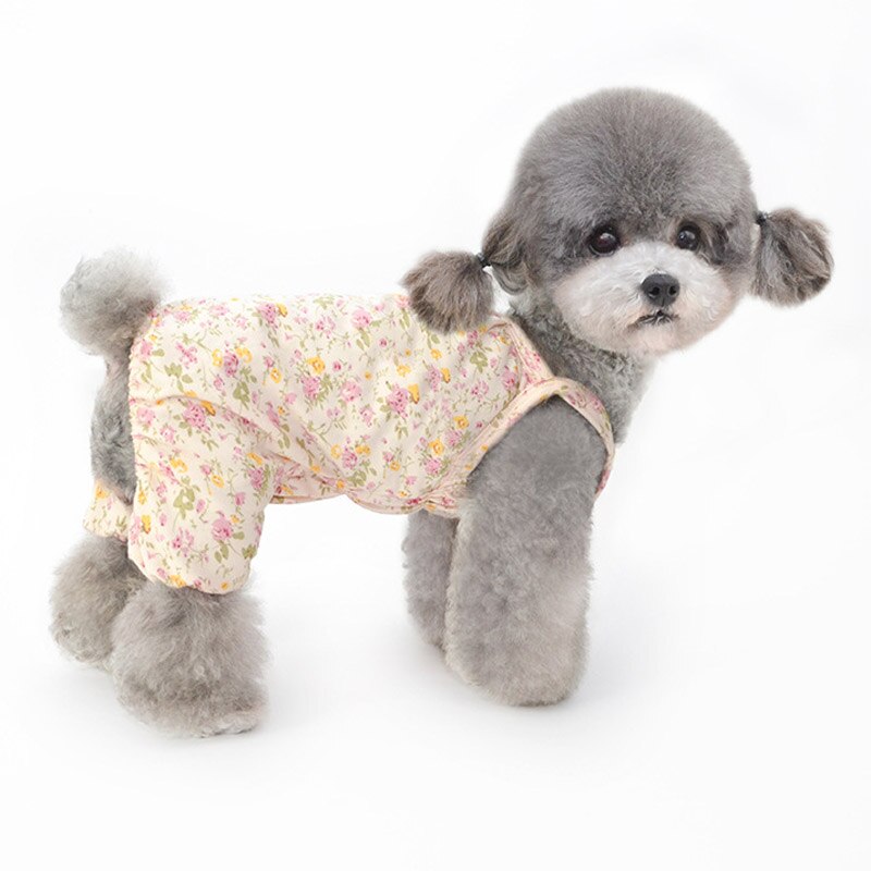 Hundepysjamas blomsterklær til små hunder katt pyjamas hund valp jumpsuit stropp sovetøy varme klær frakk yorkshire 30e