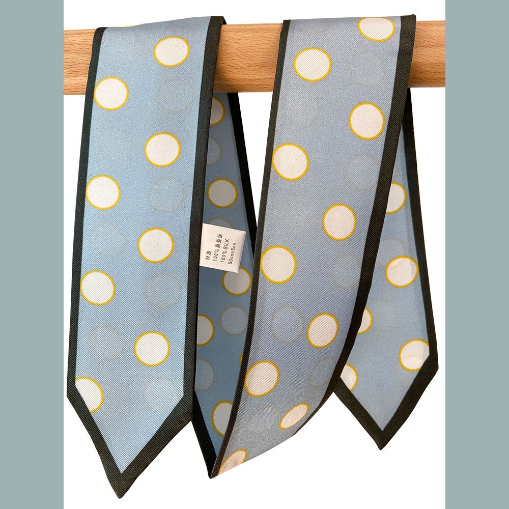 High Natural Silk Skinny Scarf Women Necktie Female Neckscarf Bag Decor Ribbon Long Narrow Neck Tie Scarves for Women: Dot C