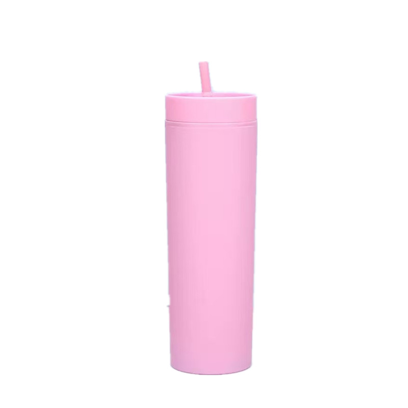 Stylish Matte Finish Reusable Portable Double Wall Tumbler Plastic Cup With Straw Coffee Tea Household Water Cup 16oz 450ml: Red