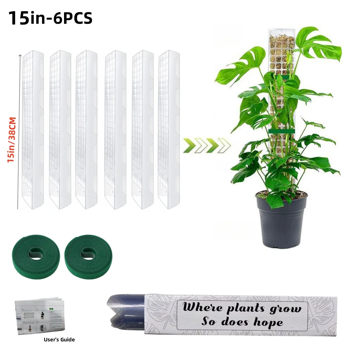 Mosstokken Planten Plastic Transparant Semi-cilindrische Veenmosstokken Holle zelfwater gevende steunstok voor klimplant: Oranje