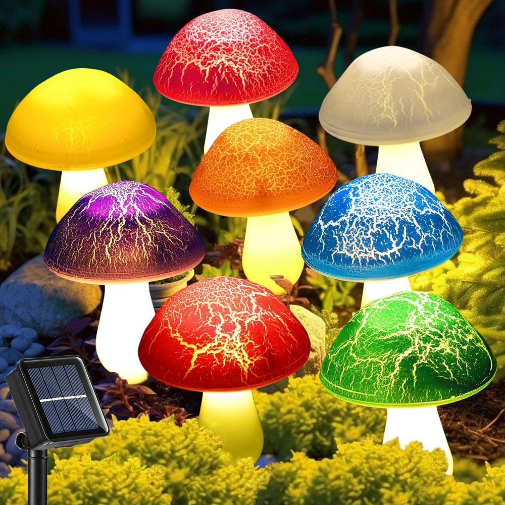Lampe solaire en forme de champignon, imperméable, 8 têtes, luminaire décoratif d'extérieur, idéal pour un jardin, une cour, un sentier, une cour ou une cour, une pâques, une Halloween ou une noël: Rouge