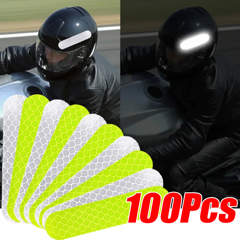 Pegatinas reflectantes de advertencia para casco de motocicleta, tiras decorativas de conducción de seguridad nocturna, calcomanías para bicicleta y coche, 10-100 Uds.