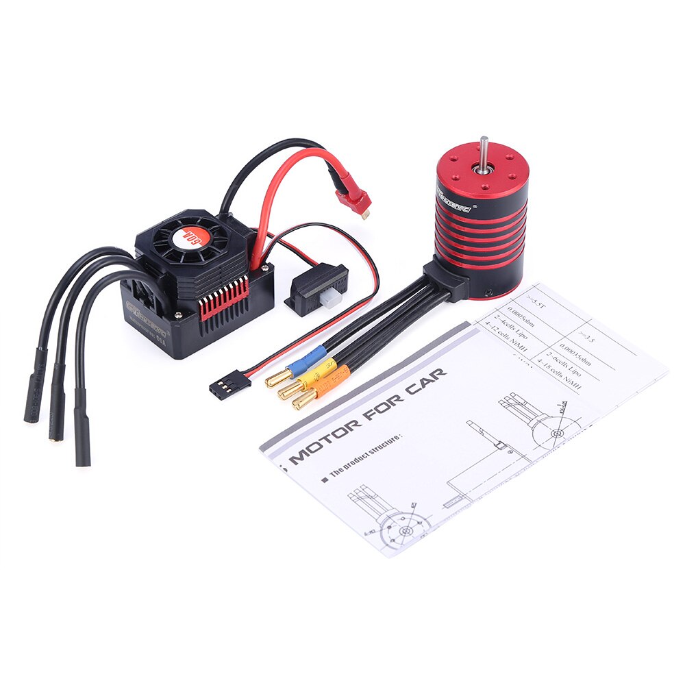 GTSKYTENRC Waterproof Combo 3650 3600KV 5200KV Brushless Motor w//Heat Sink 60A Brushless ESC for RC 1/10 RC Car