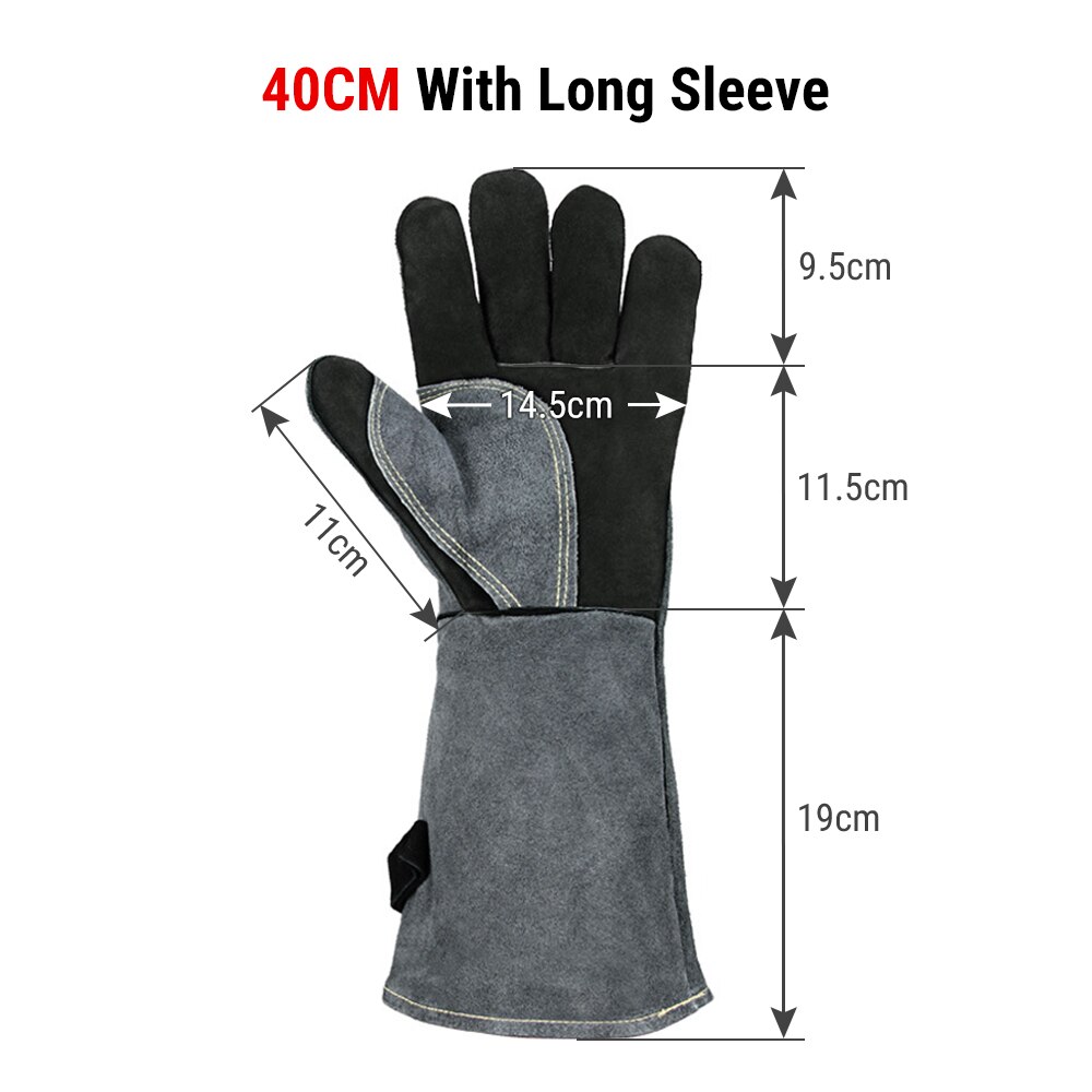 500℃ Heat Resistant Grill BBQ Gloves Leather Forge Welding Glove 40CM with Long Sleeve Microwave Oven Mitts Baking Accessories
