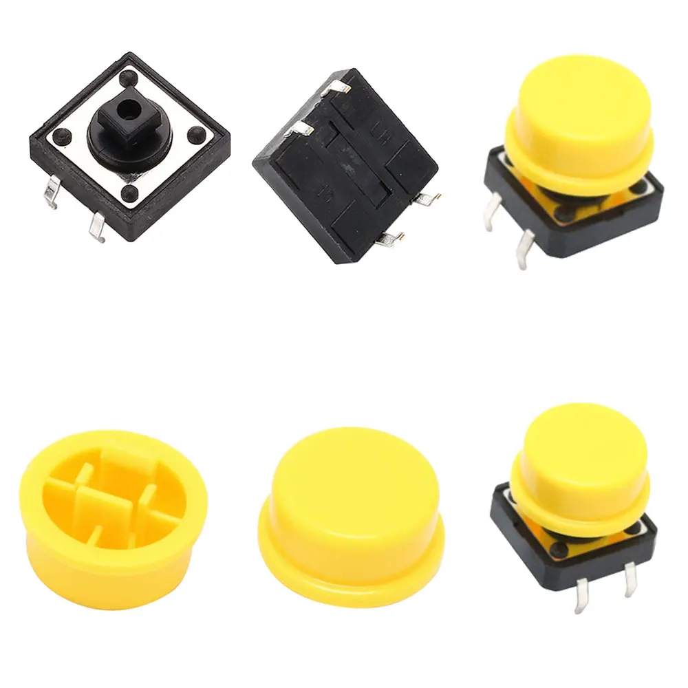 Tactile Push Button Switch Momentary 12*12*7.3MM Micro switch button with knob White Black Yellow Blue Red Kit 12x12x7.3mm: Yellow