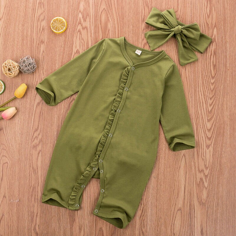 Herfst peuter babymeisje lange mouwen katoenen romper effen jumpsuit zonnepak lente-outfit
