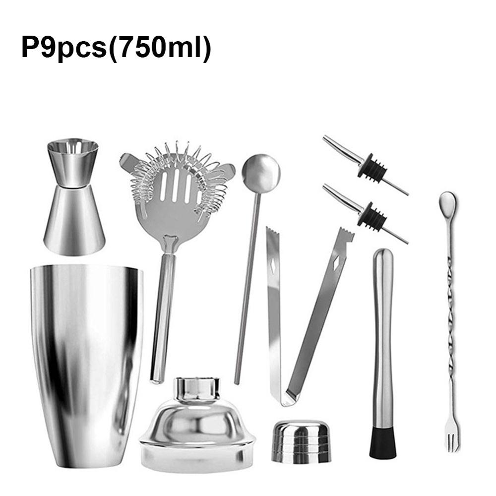550ML/750ML Stainless steel shaker set tools Stainless steel 304 high-end 9 pieces cocktail shakers set