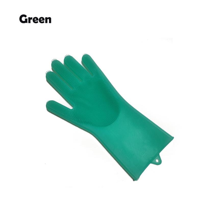 1PC Silicone Dishwashing Scrubber Gloves Kitchen Cleaning Gloves Bath Pet Dog Left Right Hand Gloves Household Cleaning Tools: Green Left