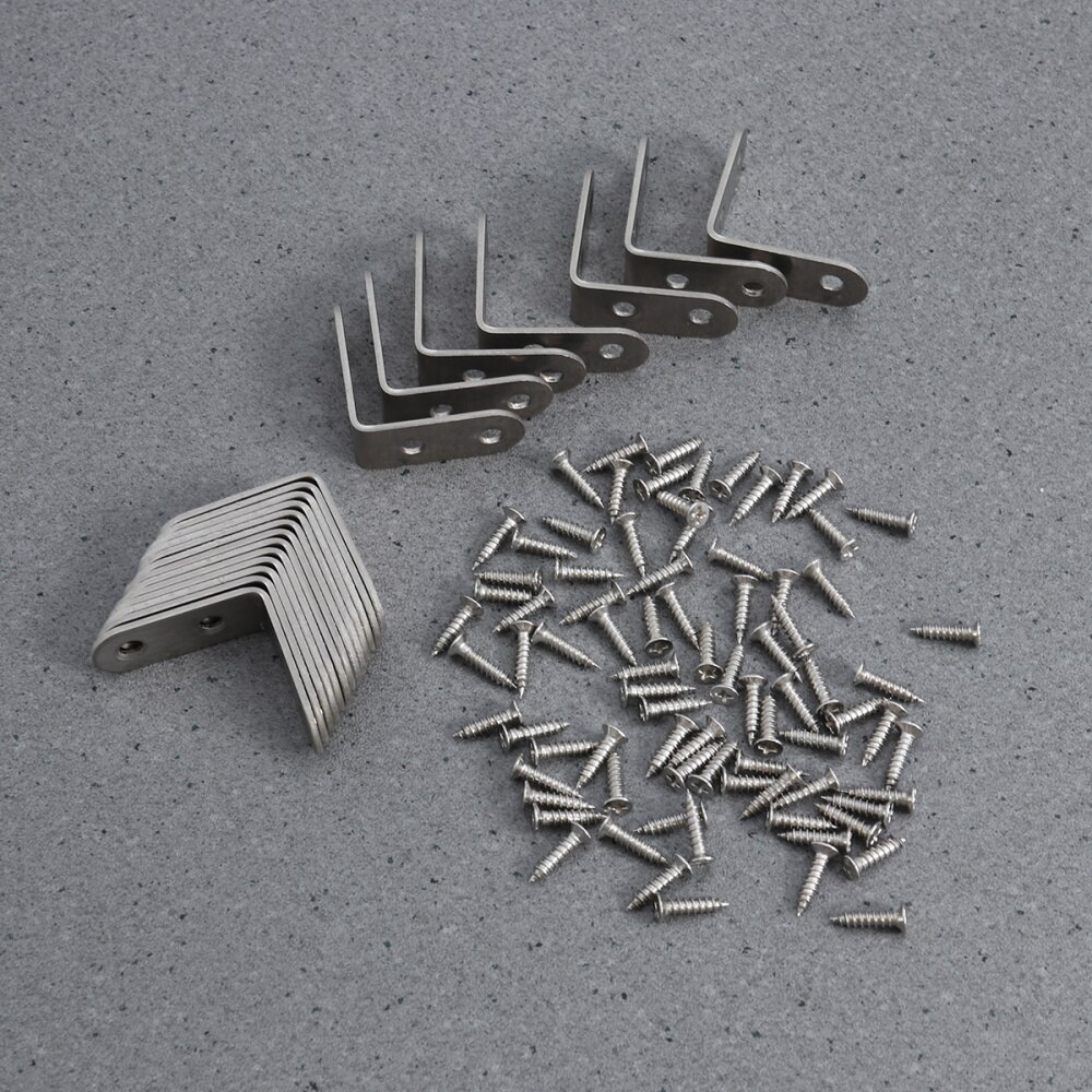 20 PCS 2mm-Thick Stainless Steel 90 Degree Angle 40x40x16mm Brackets with 80 PCS 4x16mm Screws (Silver)