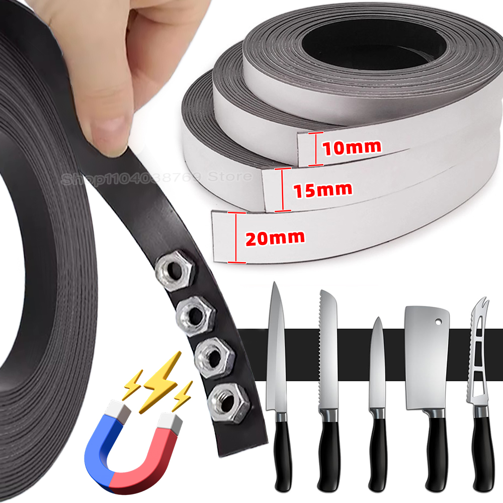 Flexible Magnet Strip Magnetic Rubber Tape Strong Self Adhesive Sticky Magnets Tapes for Fridge DIY Photo Poster Office Tools