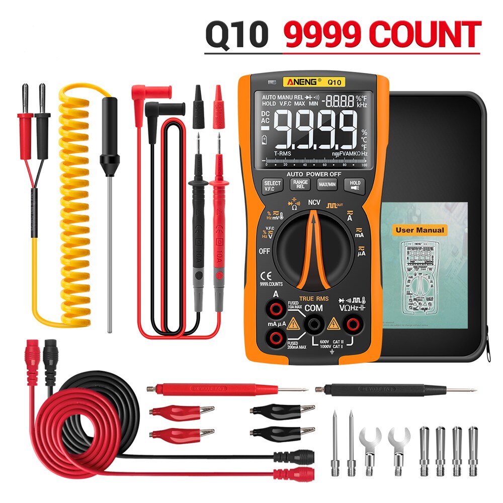 ANENG Q10 Digital Multimeter 9999 Tester Multimetro True RMS Analog DIY Transistor Capacitor NCV Testers Lcr Meter: Yellow Highmatch
