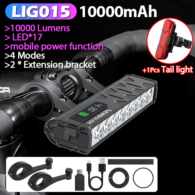 NEWBOLER lampka rowerowa przednia 10000 lumenów lampka rowerowa 10000 mAh wodoodporna latarka USB ładowanie MTB Droga lampa rowerowa akcesoria: Niebieski