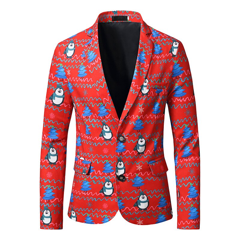 Rood thema kerstblazer heren casual enkelrijs heren pakblazers oversize amerikaanse maat xs -2xl