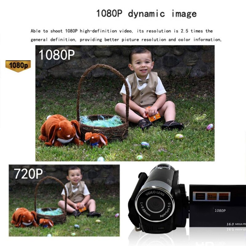 Vlog Camera Recorder Video Camera Camcorder 16X Digital Zoom LCD Flip Screen