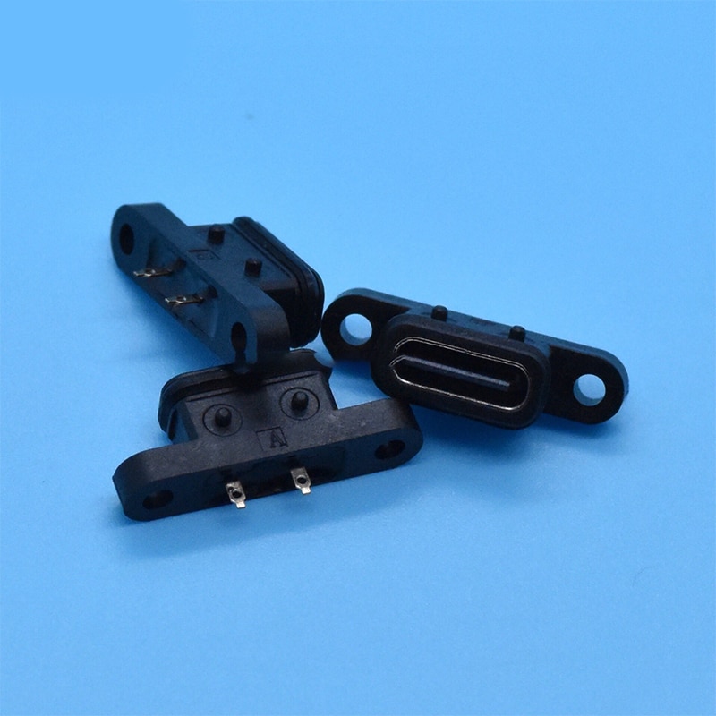 Puerto de enchufe USB tipo C 2 pines, conector USB hembra impermeable con orificio de tornillo, interfaz de carga rápida, conector USB de 180 grados, 2 unidades