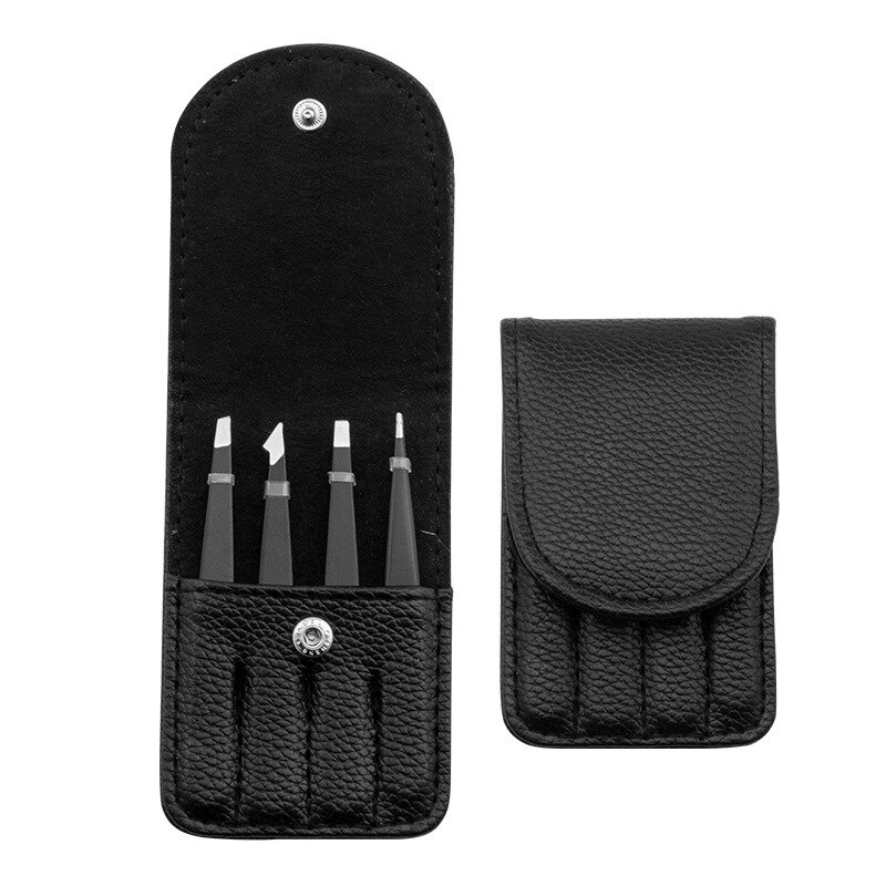 4 pz/impostato pinzette professionali con custodia per sopracciglia clip pinze in acciaio inox rimozione dei capelli strumenti per il trucco: nero