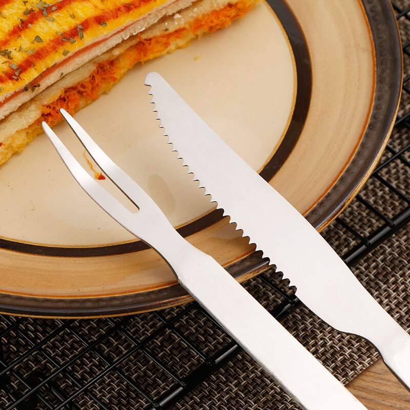2 stk rustfrit stål grill kniv og gaffel bestik redskaber kød udskærings sæt grill værktøj dreng