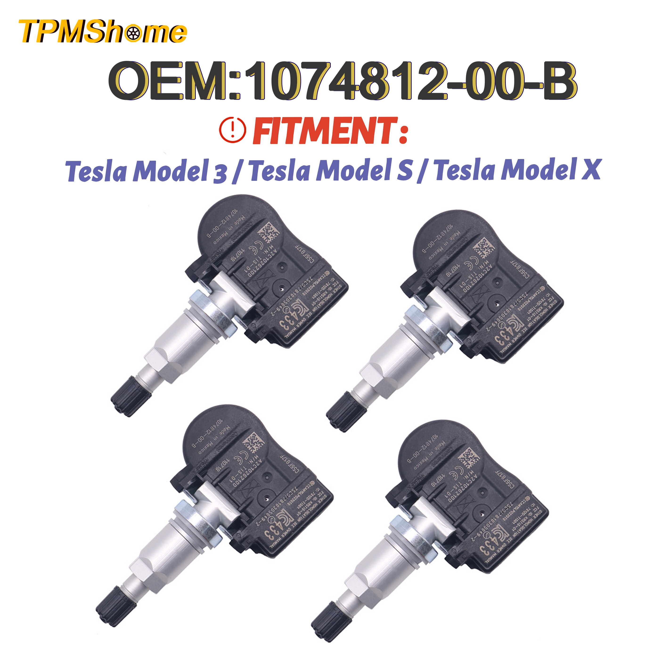 Auto Tpms Sensor 1074812-00-B Bandenspanningscontrolesysteem Voor Tesla Model 3 Model S Model X 433Mhz Tyreairmonitor 107481200B