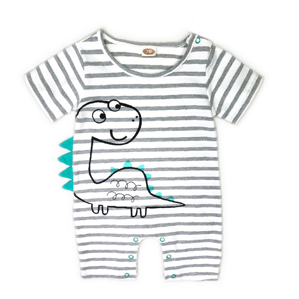 Mono de dinosaurio de manga corta a rayas grises para bebé, Mono para bebé, niño y niña