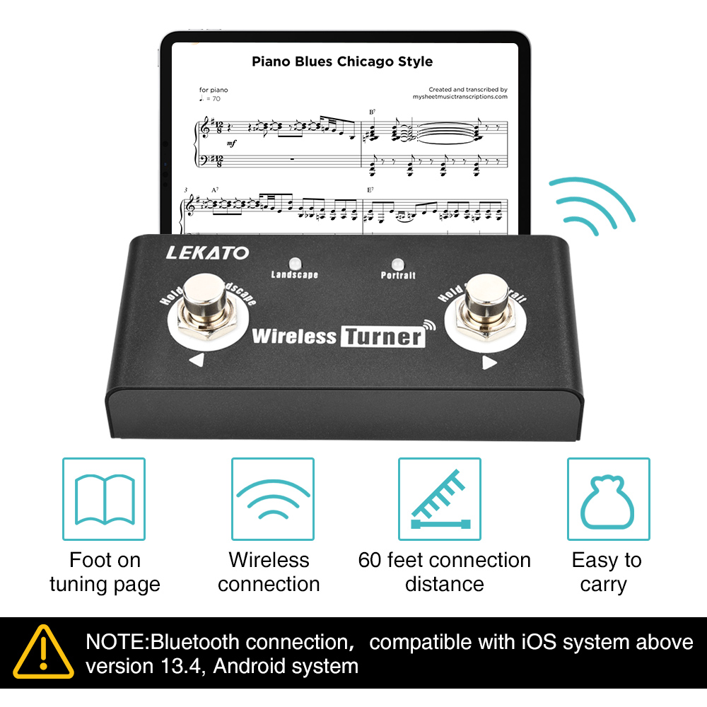 Lekato Draadloze Externe Pagina Tuner Pedaal Gitaar Effect Pedaal Pagina Turner Pedaal Voor Gitaar Looper Smartphones Tabletten