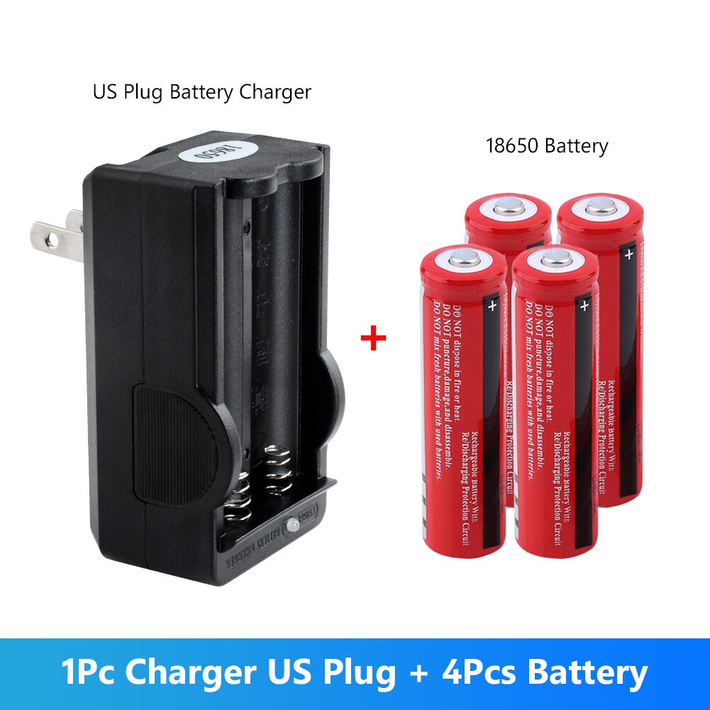 4Pcs 18650 Battery 3.7V 3000mah Rechargeable Lithium Li On Battery Charge Protection For LED Flashlight Toys With Fast Charger: 4 battery US Plug
