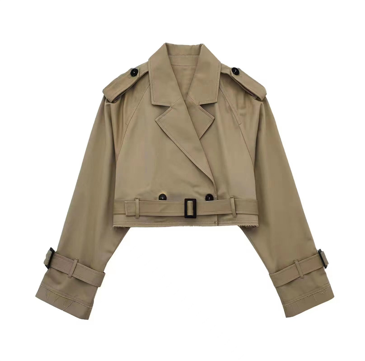 Jahrgang Gürtel Abgeschnitten Graben Jacke Frauen Langarm Revers Mantel Herbst Winter Zweireiher Spitzen Weibliche Streetwear: L / Braun