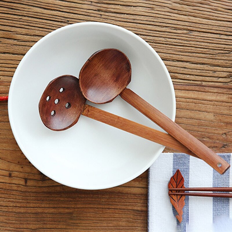 Soep Lepels Japanse Stijl Lange Steel Houten Lepel Vergiet Ramen Pot Vergiet Duurzaam Tablewear Kichen Supplies