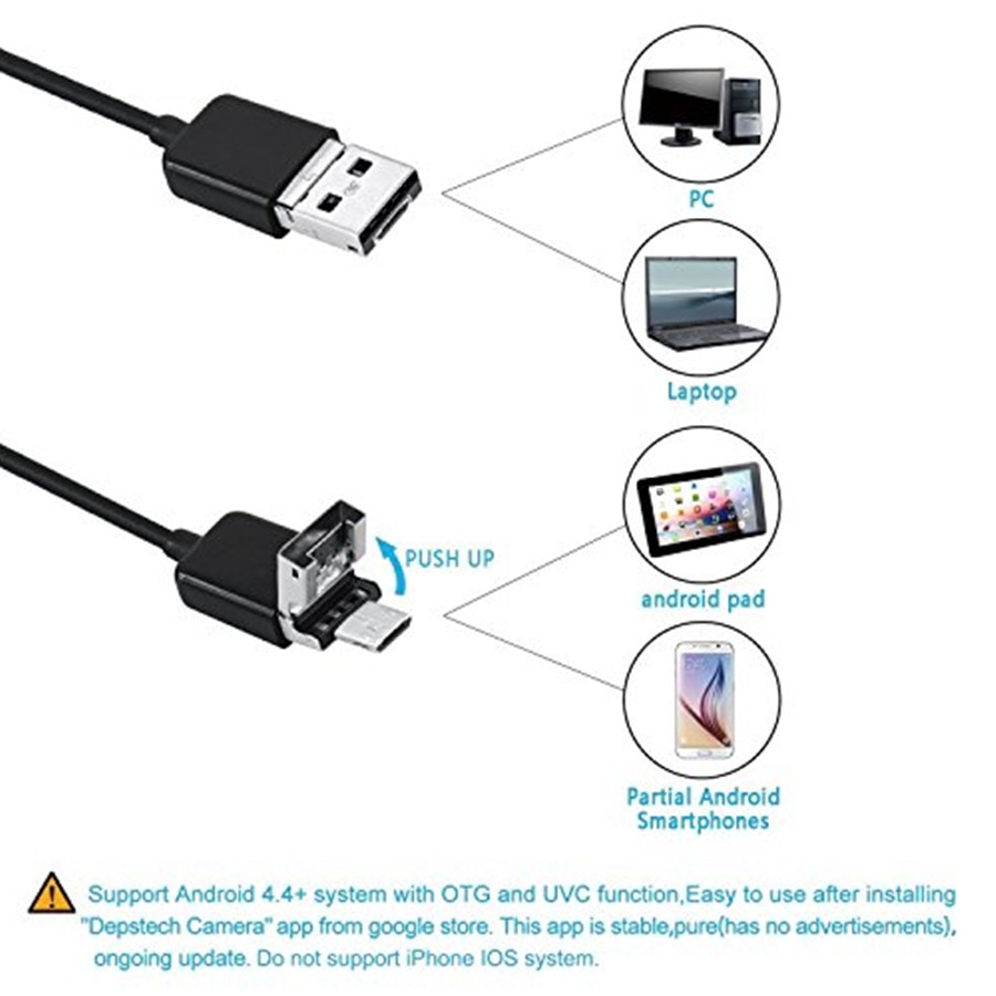 Cámara endoscópica USB con Cable de serpiente, boroscopio para teléfono Android, PC, inspección de reparación de coche, lente de 7mm, 1m/2m