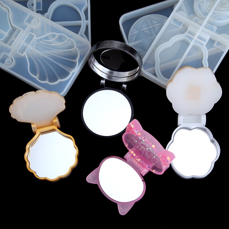 Moules coquille, chat, rose, diamant de résine époxy UV pour miroir DIY, de maquillage pliant, moulage en silicone, à faire soi-même, cristal