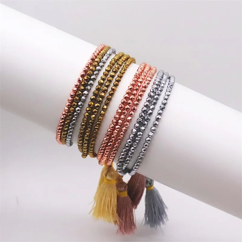 ALIYA Hematite Stone Bracelets For Men Women Jewelry Multilayer Beaded Pulsera Luxury Adjustable Jewellery Tassel Bracelet
