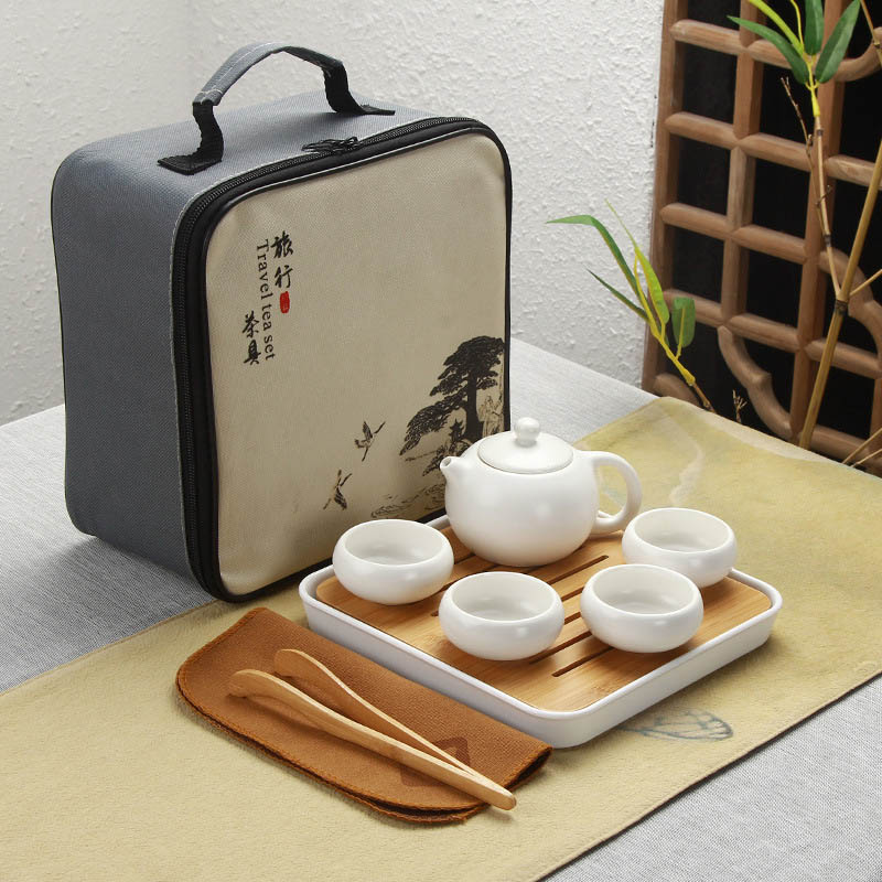 Kinesisk rejse kung fu te sæt keramisk bærbar matcha sæt tekande porcelæn teaset gaiwan te kopper tekande med rejsetaske: 3