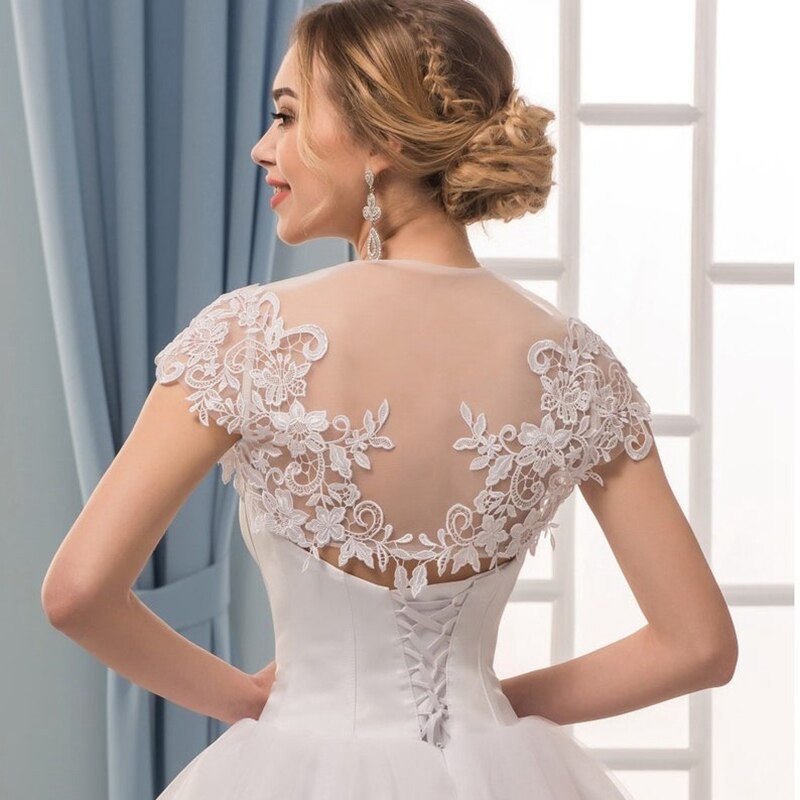 bolero da sposa in pizzo bianco con maniche ad aletta, applicazioni, coprispalle da sposa, mantelle estive da donna per abiti da festa, stola Mariage
