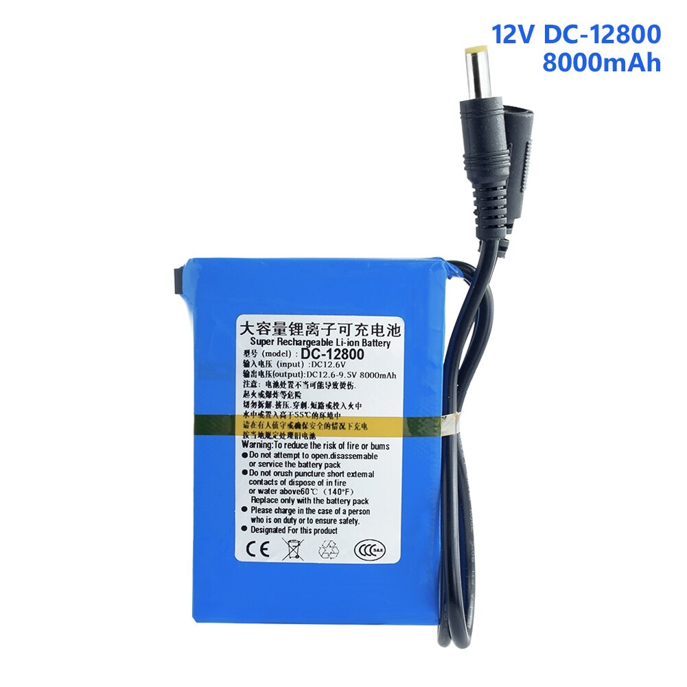 paquete de baterías de iones de litio de súper recargables, baterías de litio DC 12V 4800-20000mAh DC12680 12800 12980 121500: DC-12800 8000mAh