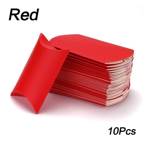 10 unids/lote caja con forma de almohada caja de dulces para regalar caja para recuerdo de de boda cartón de decoración/PVC/marrón Kraft: Rojo