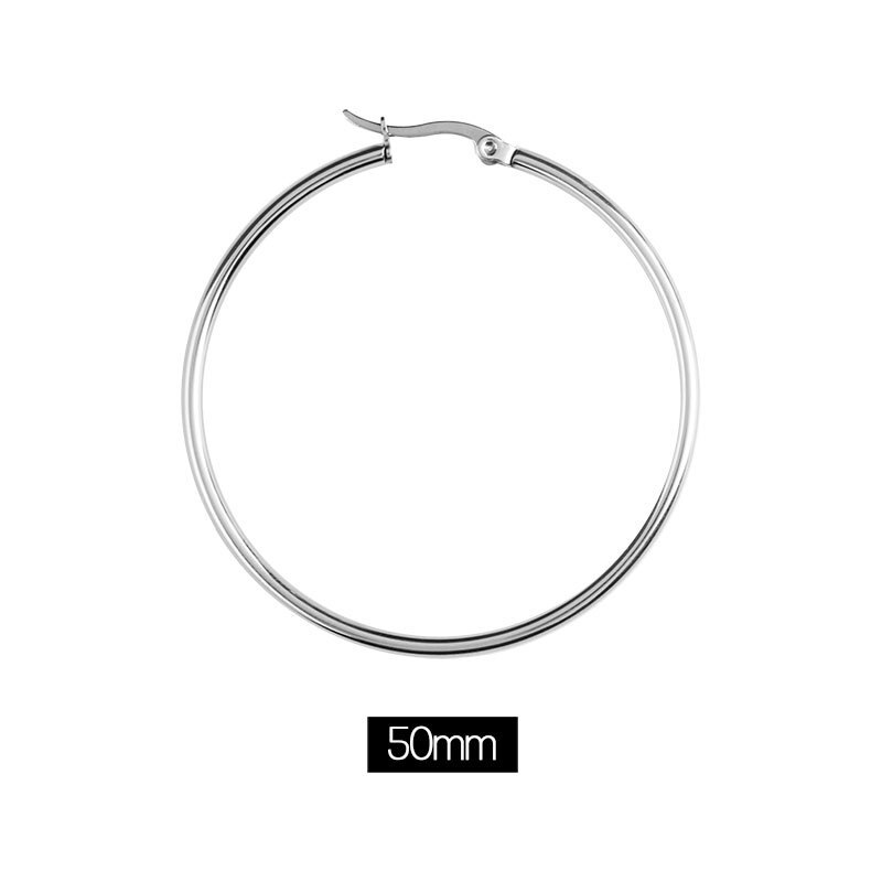 JIOROMY 1Stck Titan Stahl Großen Kreis Frauen Band Ohrringe Übertrieben Band Ohr Schleife Glatte Ring Ohrring Edelstahl Schmuck: E18-50mm