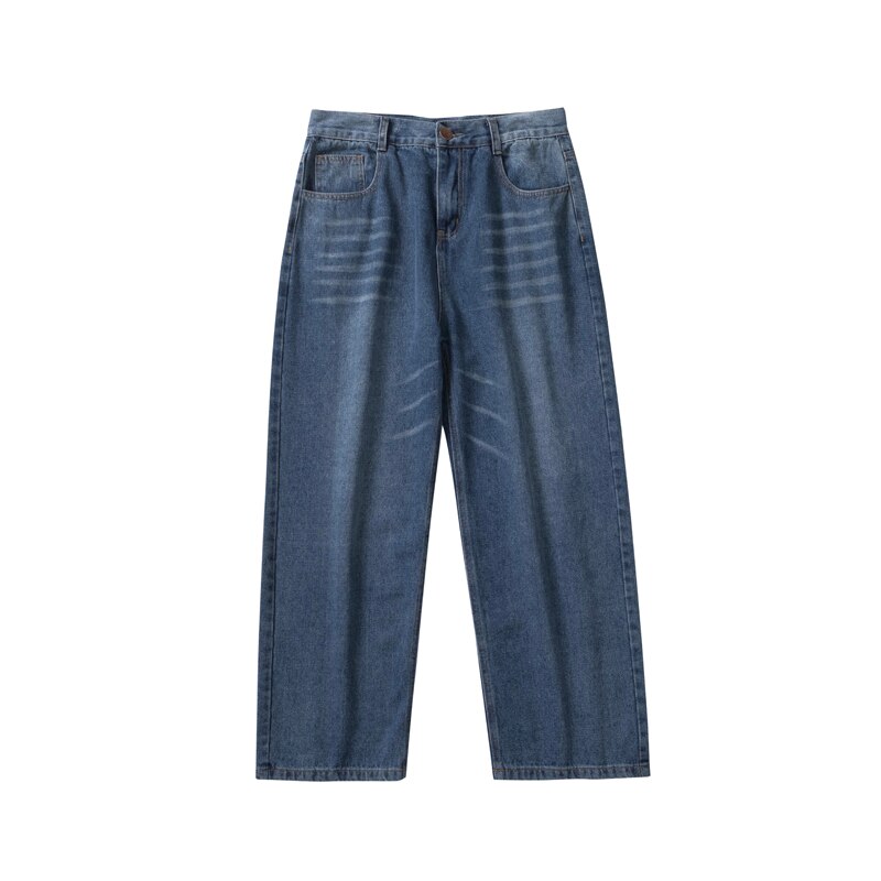 Blå hvid straight jeans herre vaskede casual retro jeans bukser herre streetwear vilde løse hip hop denim bukser m -2xl: Blå / Xxl