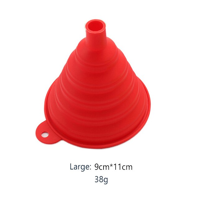 Foldable Funnel Silicone Collapsible Funnels Portable Folding Funnel Household Liquid Dispensing Kitchen Tools Food Grade Funnel: Red-Large 38g