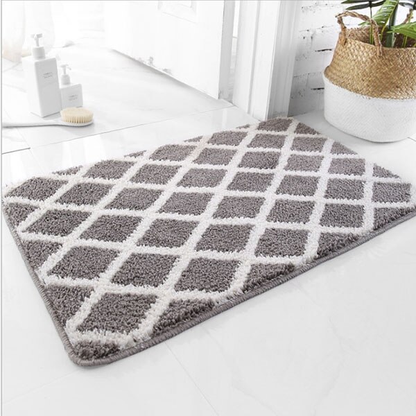Halkfri badrumsmatta klassiska geometriska golvmattor dörrmatta hem sovrum sängbord matta stark vattenabsorption: 45 x 65cm(17.7 x 25.6in) / Grå