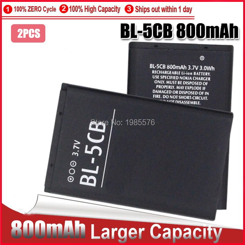 1-5PC de litio de la batería del teléfono BL-5CB BL5CB 3,7 V 800mAh batería BL 5CB para Nokia 3600, 3660, 6620, 6108, 3108, 2135 N91 1280: 2pcs