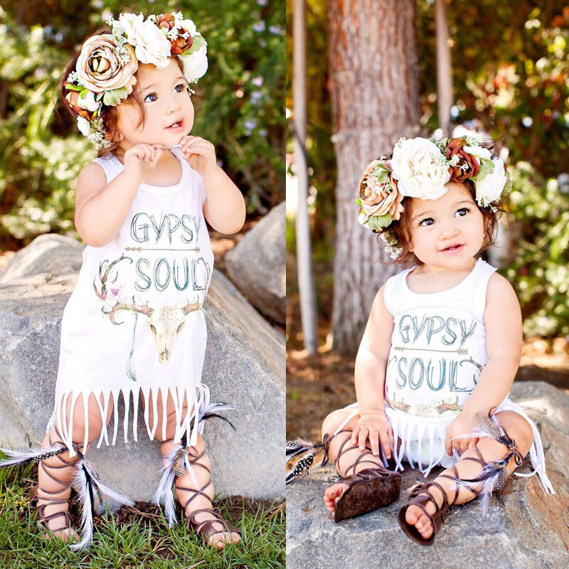 White Baby Kids Baby Girls Dress Party Fringe Tassel White Mini Dress Sundress Sleeveless Outfits One piece UK