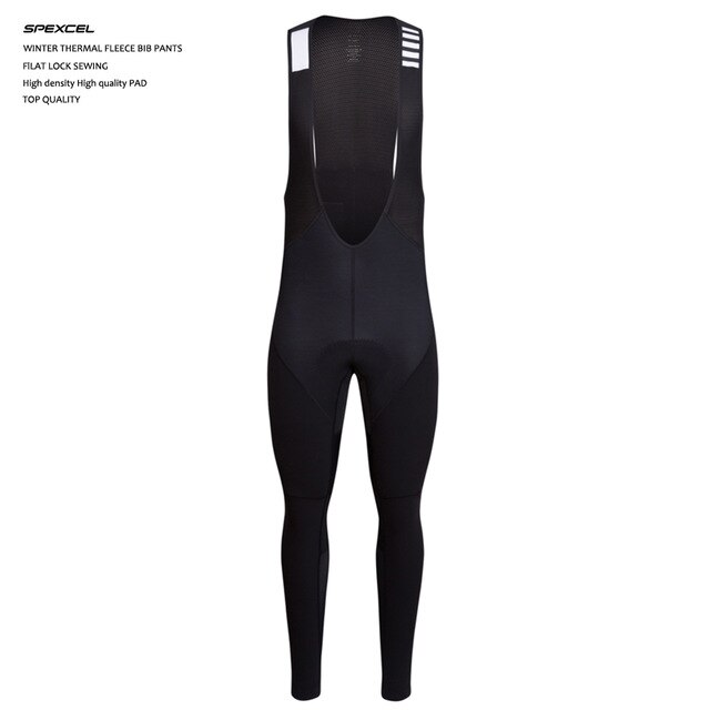 SPEXCEL-Pantalones largos de lana térmica para invierno, de color negro, para hombre, con tirantes de ciclismo , almohadilla de esponja roja para bicicletas de montaña