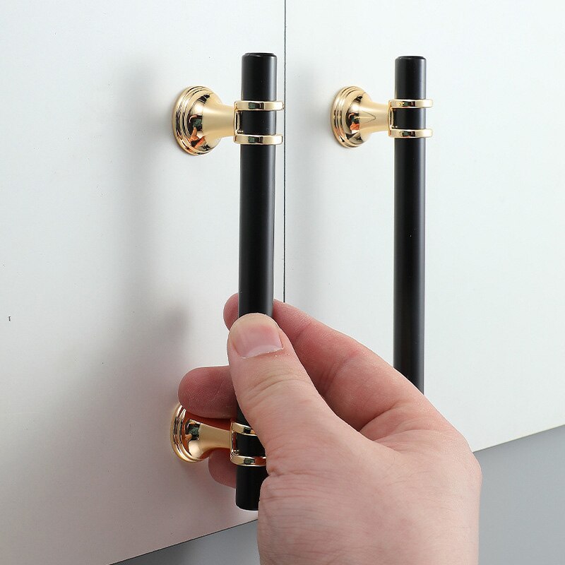 Black Gold Door Handles Kitchen Cabinet Handles Solid Drawer Knobs Modern Aluminum Alloy Furniture Handle Hardware