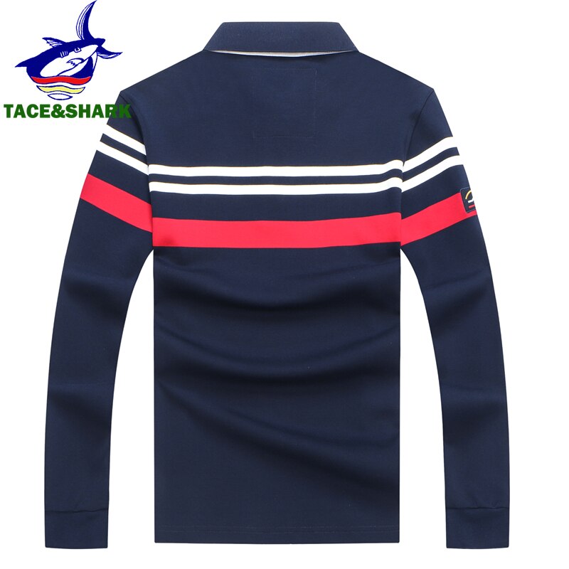 TACE&amp;SHARK Brand Shark Embroidery Long Sleeve Polo Tops Casual Fashion Stripe Men Slim Polo Casual Business Clothes