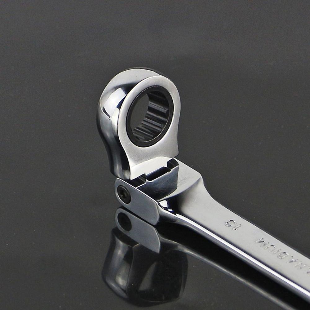 8-19mm Reversible Movable Head Ratchet Wrench Socket Spanner Flexible Head Automotive Repair Hardware Tool