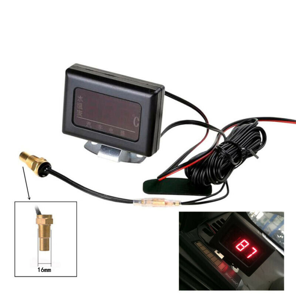 Universele 16 Mm 12/24V Auto Digitale Water Temperatuur Gauge Kit Temp Sensor Plug Voor Auto Motor Water temp Gauge Meter Sensor