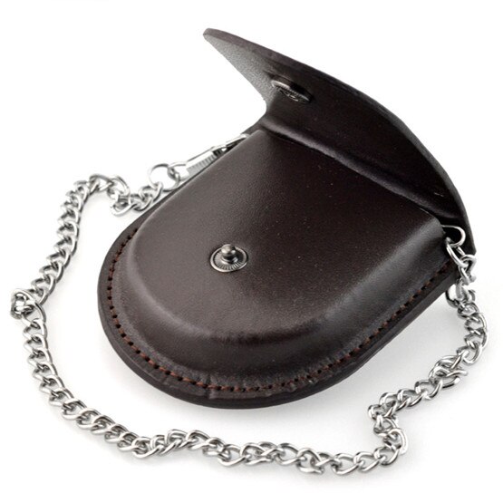 Vintage Pocket Watch Leather Case Bag Men Women Antique Bag with 37.5cm Chain: Black